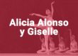 Alicia Alonso bailando ballet con otras bailarinas detrás de ella sobre fondo rojo