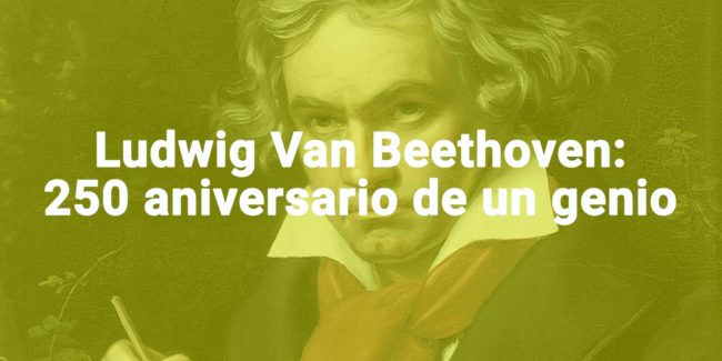 Retrato de Ludwig Van Beethoven sobre fondo amarillo
